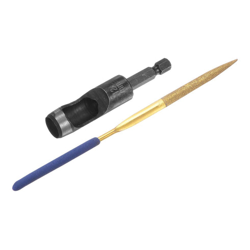 Leather Hole Punch Tool 12mm, 45# Steel Electric Hollow Punch Set with 5.5" Half-Round File for Leathercraft DIY