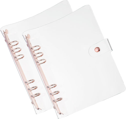 PATIKIL A5 Clear Binder Cover, 2Pcs Soft PVC Loose Leaf Binder Protector with Snap Button Closure, 6 Ring, Rose Gold