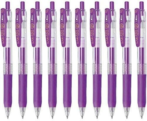 Zebra Sarasa Clip 0.7 Retractable Gel Ink Pen, Rubber Grip, 0.7mm, Purple Ink, Value Set of 10 by ZEBRA