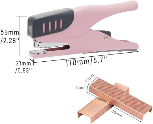 NatSumeBasics Plier Effortless Stapler & 1000 Rose Gold Staples, 45 Sheet Capacity, Heavy Duty Manual