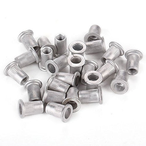 Aluminum Flat Head M6 Blind Insert Rivet Nut, 6mm, Pack of 25