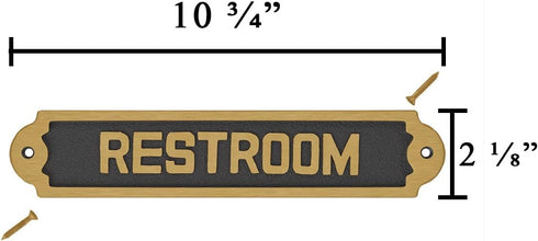 Renovators Supply Manufacturing Solid Brass Restroom Sign, 10 3/4 In. X 2 1/8 In., Lacquered Finish with Mounting