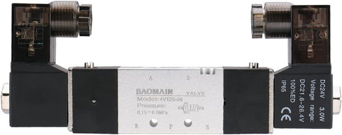 Baomain Pneumatic Solenoid Air Valve 4V120-06: DC 24V 5 Way 2 Position Internally Piloted Type