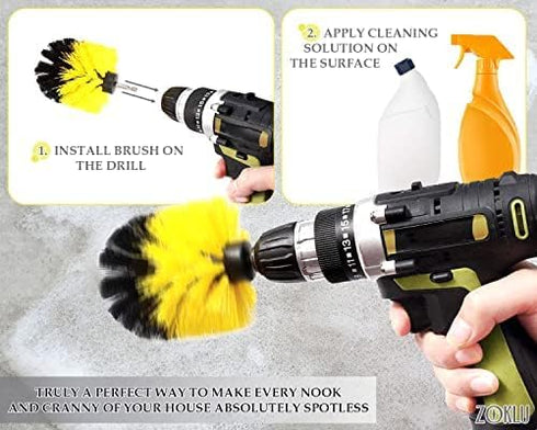 3 Set 2/3.5/4 1/4" Pcs Drill Brush Attachments for Cleaning - Drill Brush Scrubber with Nylon Bristles, in Heads, Hex