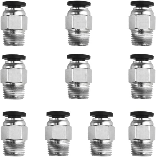 10 Pack 1/8" NPT Male Thread 4mm Pneumatic Push-to-Connect Fittings Air Fittings PC4-N1