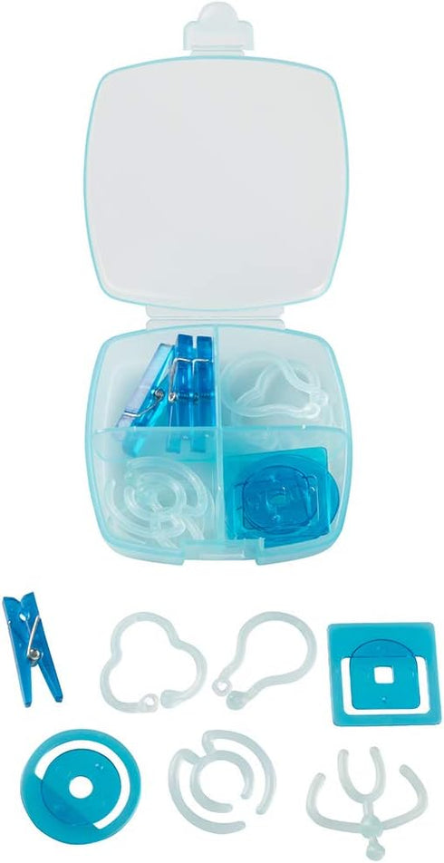 JAM PAPER Small Plastic Office Clip Box - Blue - 16 Assorted Clips/Pack
