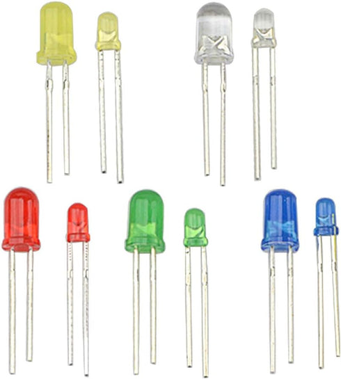 500Pcs 10 Values 5 Colors 3mm and 5mm Light Emitting Diodes Assorted Kit Electrical Components for Lighting Bulbs and Lamps(Red Yellow Blue Green White) by XINGYHENG