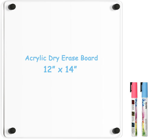 Clear Acrylic Dry Erase Board, 12" X 14" Black Non-Magnetic Frameless White Board for Wall, 2 Markers