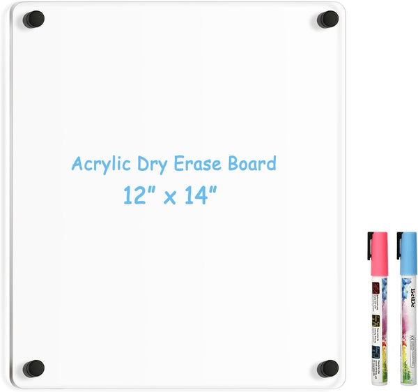 Clear Acrylic Dry Erase Board, 12" X 14" Black Non-Magnetic Frameless White Board for Wall, 2 Markers