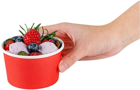 5-Ounce 50 Frozen Coppetta Dessert Cups, Disposable Ice Cream Cups - Lids Sold Separately, Sturdy, Red Paper Yogurt
