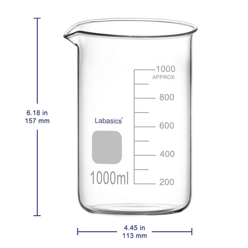 Glass Beaker, 1 Pack Borosilicate Graduated Low Form Griffin Beaker with Pouring Spout, 1000 ml, Lab Use