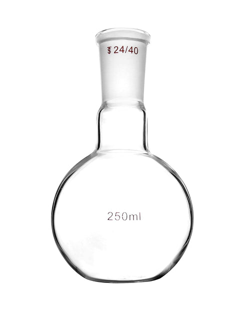 QWORK Glass 250ml Single Neck Flat Bottom Boiling Flask, with 24/40 Standard