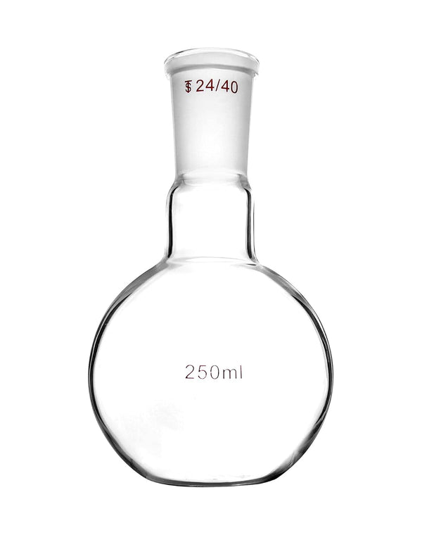 QWORK Glass 250ml Single Neck Flat Bottom Boiling Flask, with 24/40 Standard