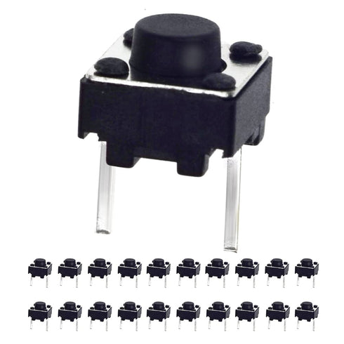 QTEATAK 20 Pcs 6mm 2 Pin Momentary Tactile Push Button Switch, Breadboard Friendly for Panel PCB
