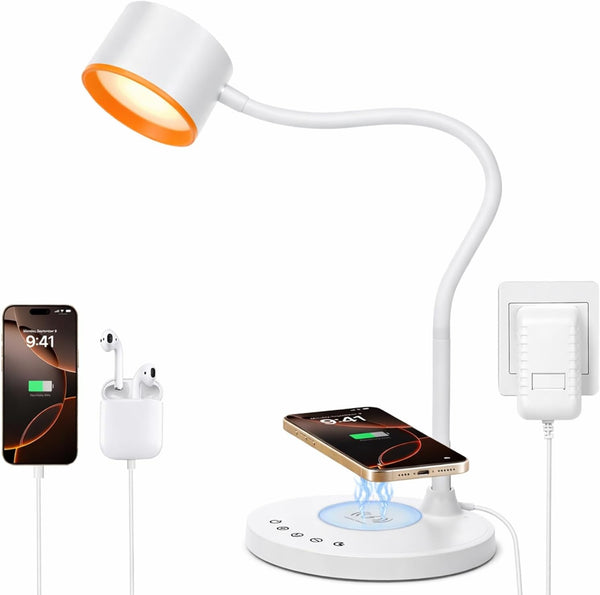 Desk Lamp for Office Home, Gooseneck Desk Lamp with Wireless Charger, Touch