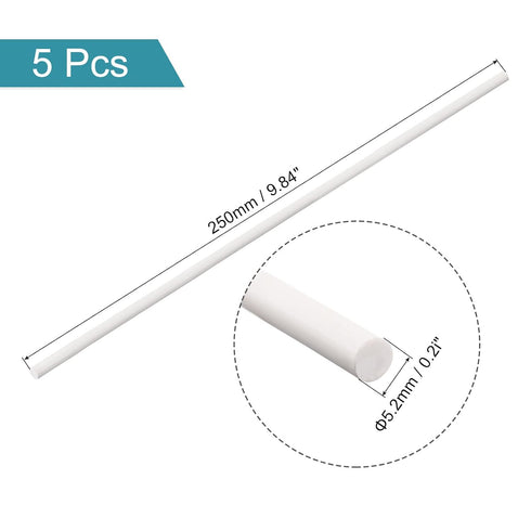 MECCANIXITY ABS Plastic Rod, Round Solid White Bar 5.2mmx250mm, Pack of 5 for DIY Model Material, Architectural