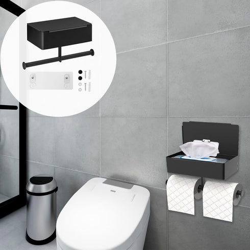 Meluvora Toilet Paper Holder with Shelf,Rustproof Flushable Wipes Dispenser,Self Adhesive Drilling Toilet Paper Holder
