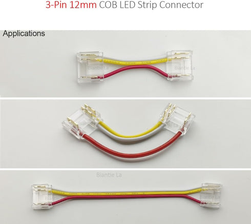 3-Pin 12mm COB LED Strip Connector Kit, Pack of 25 for Solderless Strip-to-Wire and Strip-to-Strip Joints