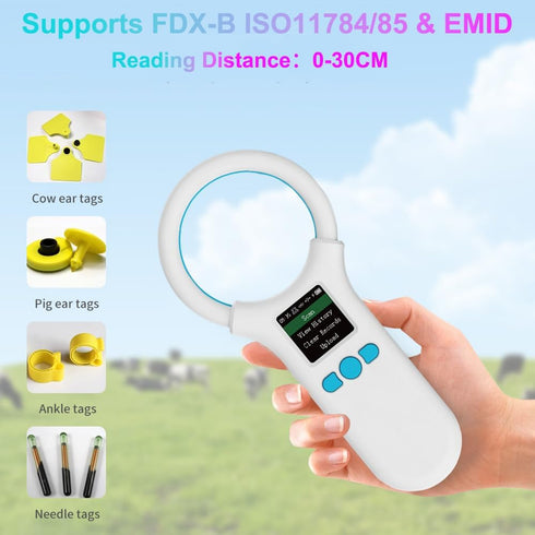Rabitpos 1.44'' 500 Pet Microchip Scanner, Bluetooth Animal Tags Reader with TFT Display Screen, Handheld Rechargeable