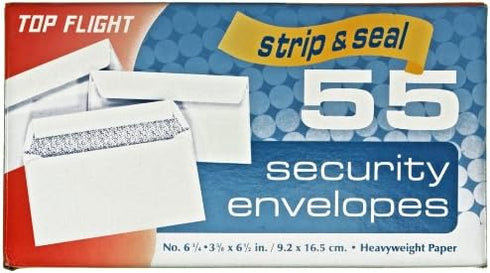 Top Flight Boxed Security Envelopes, Strip and Seal Closure, 3.75 x 6.75 Inches, White,