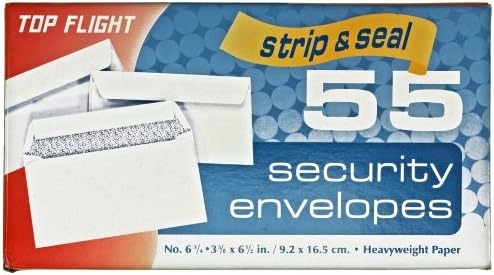 Top Flight Boxed Security Envelopes, Strip and Seal Closure, 3.75 x 6.75 Inches, White,
