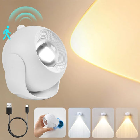 Light350 3 Closet, Motion Sensor Wall Rotatable Brightness Adjustable Wireless Wall Light, Color Modes Rechargeable