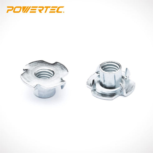 POWERTEC 5/16"-18 T Nuts, 50 Pack, 4 Pronged Tee Nuts for Woodworking and Furniture