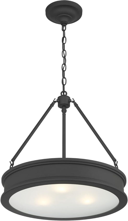 28990 100-Watt 3-Light Bulbs Minka Lavery Matte Black Drum Pendant Light with Frosted Clear Glass Shade, No Included