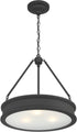 28990 100-Watt 3-Light Bulbs Minka Lavery Matte Black Drum Pendant Light with Frosted Clear Glass Shade, No Included