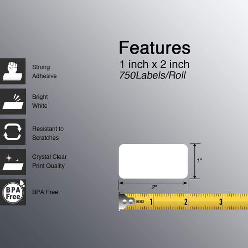 BETCKEY 1" x 2" Barcode & Address Labels - Compatible with Zebra Label Printer, 10 Rolls, 7500 Labels
