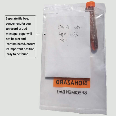 200pcs Biohazard Specimen Bags, 6x9.8in/15x25cm Ziplock Top with Outside Pocket Paperwork Pouch, Laboratory Sample Bag