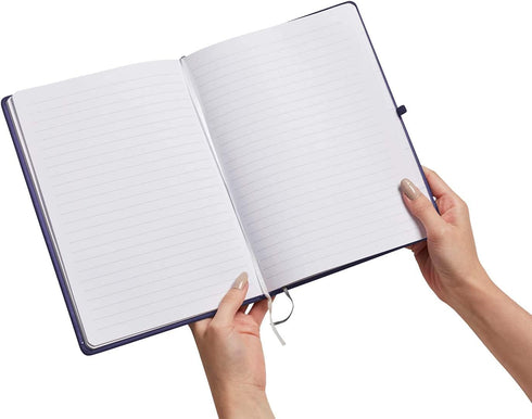 Eccolo Hardbound Writing Journal, Cool Jazz, 192 Pages White Lined Paper, Navy Blue, 7.25-x-9.6 Inches