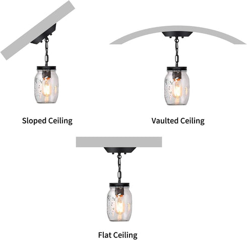 1-Light Glass Mason Jar Light Fixtures, Kitchen Island Pendant Lighting Farmhouse Light Fixture Close to Ceiling Light