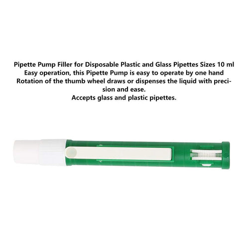 Pipette Pipet Pump, 10ml Green Filler for Disposable Plastic and Glass Pipettes