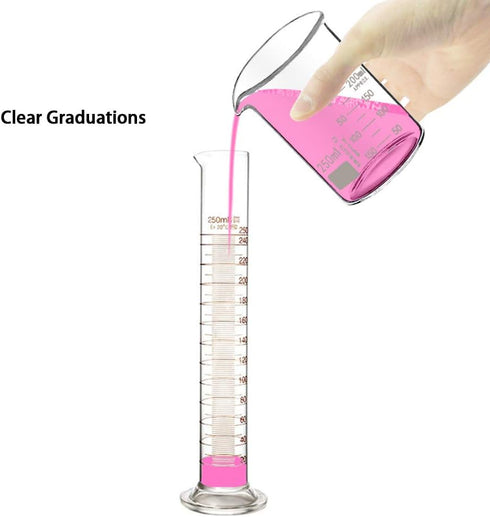 Thick Glass Graduated Measuring Cylinder Set, 5ml, 10ml, 50ml, 100ml with Two Brushes