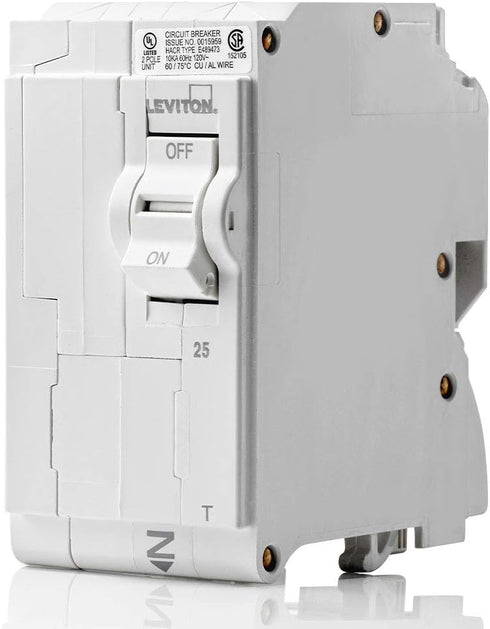 Leviton LB225-T 25A 2-Pole Plug-On Circuit Breaker, Thermal Magnetic, 120/240 VAC, White