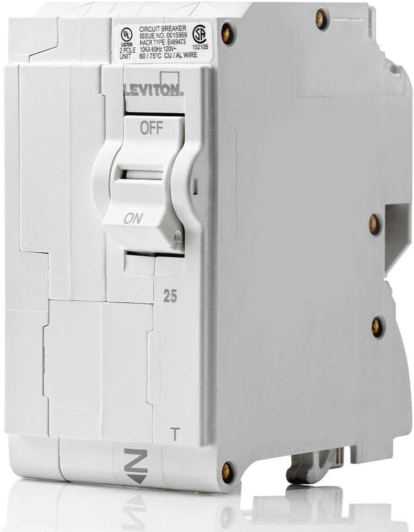 Leviton LB225-T 25A 2-Pole Plug-On Circuit Breaker, Thermal Magnetic, 120/240 VAC, White