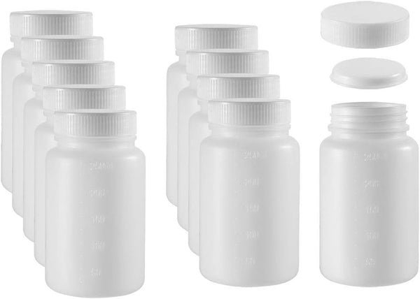 uxcell Plastic Lab Chemical Reagent Bottle, 8.5oz/250ml Wide Mouth Type, Sample Sealing Liquid Storage Container, 10pcs