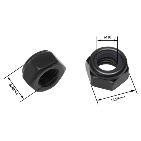 QXSKSLH 10Pcs M10 1.5mm x Hex Lock Nuts Carbon Steel Nylon Insert Self-Locking Nuts for Fasteners, Black