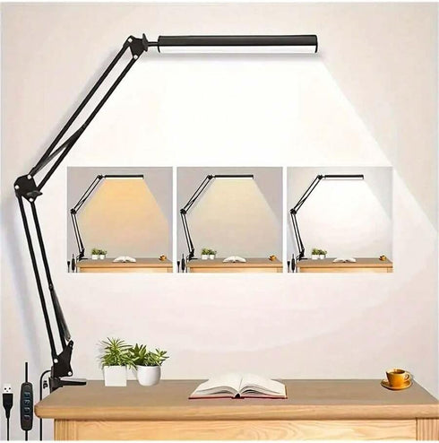 Generic Dimmable LED Desk Lamp with Swing Arm and Clip, USB Powered Eye-Care Light with Memory Function, Adjustable