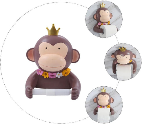 WOONEKY Wall Mounted Monkey Tissue Rack Cartoon Design Toilet Paper Holder Decorative Bathroom Roll Paper Stand Space