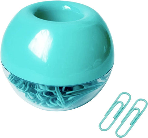 Teal Paper Clips Holder with 100pcs Mint Green Paper Clips for Office Desk Organizer Accessories