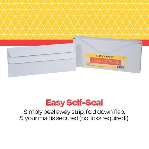 School Smart Self-Seal Envelopes, Number 10, 24 lb, White, Pack of 50
