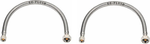 EZ-Fluid (2) 20" Water Supply Line, 1/2" Fip x 3/8" Comp LF, Universal Stainless Steel Braided Faucet Water Supply Hose