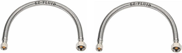 EZ-Fluid (2) 20" Water Supply Line, 1/2" Fip x 3/8" Comp LF, Universal Stainless Steel Braided Faucet Water Supply Hose