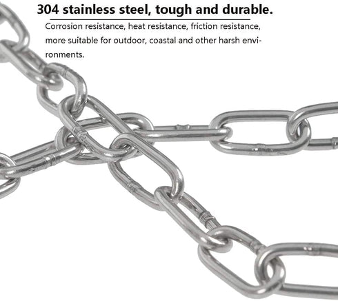 SUS304 Stainless Steel Chain Link, Light Duty Utility Chain for Home Outdoor Camping, 9.8ft Length, 0.12 inches