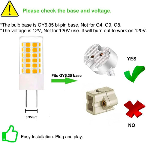 GY6.35 LED Bulbs 12V, T4 JC Type Bi-Pin Base, Warm White 3000K, 35W Halogen Replacement, Non-Dimmable, 4-Pack
