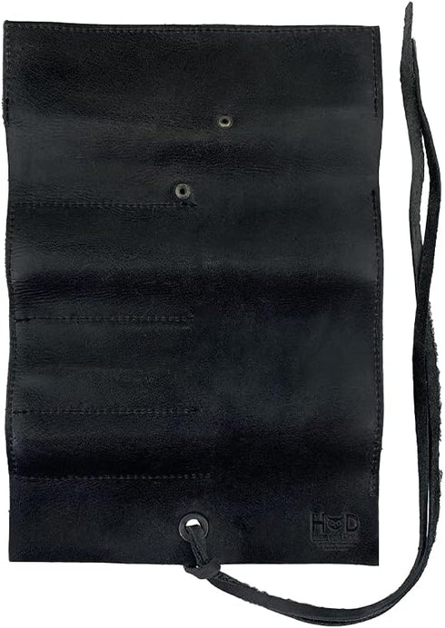 Hide & Drink Rustic Pencil Roll Pouch, Multi-Purpose Storage Wrap for Craft, Full Grain Leather, Charcoal