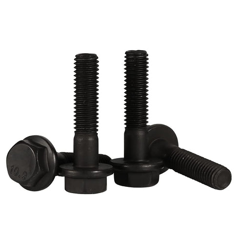 M6 x 35mm Flanged Hex Head Bolts, Alloy Steel 10.9 Class, Black Oxide Finish, Partially Threaded, 20 PCS