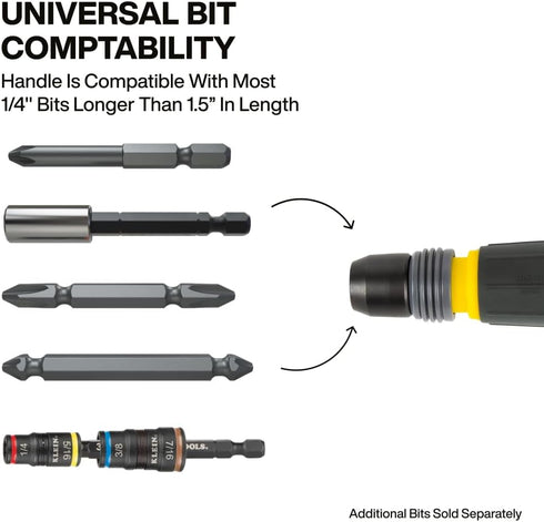 32960A #2 6 mm 1/4-Inch Klein Tools Fastbit Tru-Grip Screwdriver, Ball-Style Handle with Quick-Release Collar, Phillips